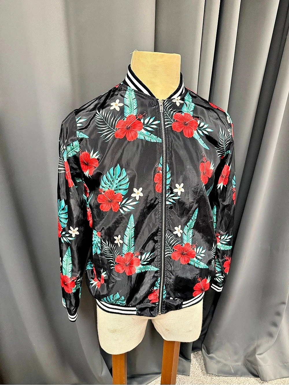 Floral Bomber Jacket in Black & Red